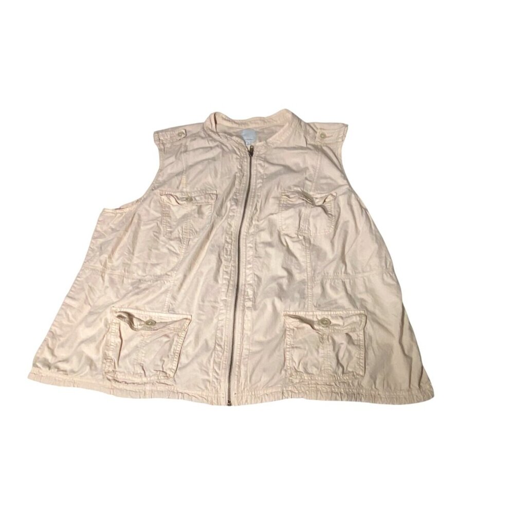 Beige Sleeveless Utility Vest With Zipper & Button Pockets Women's Size 3XL